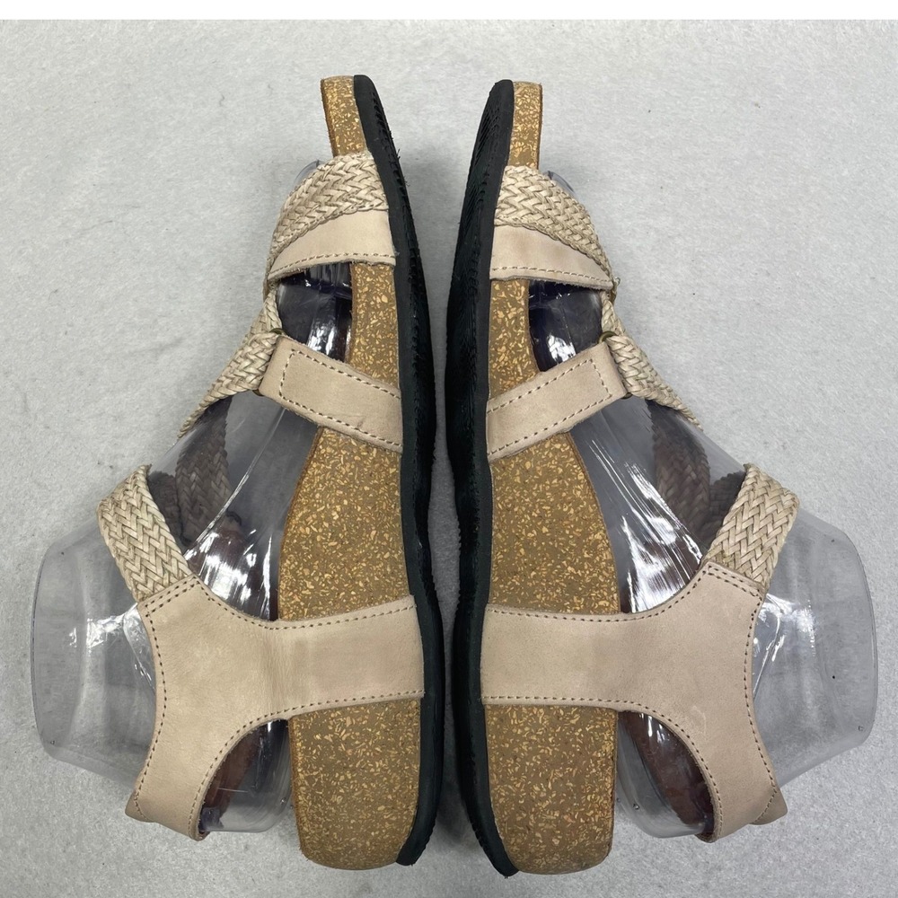 Taos Braided Leather Strappy Sandals Womens 8-8.5 Beige Comfort Cork Spain - Picture 4 of 11